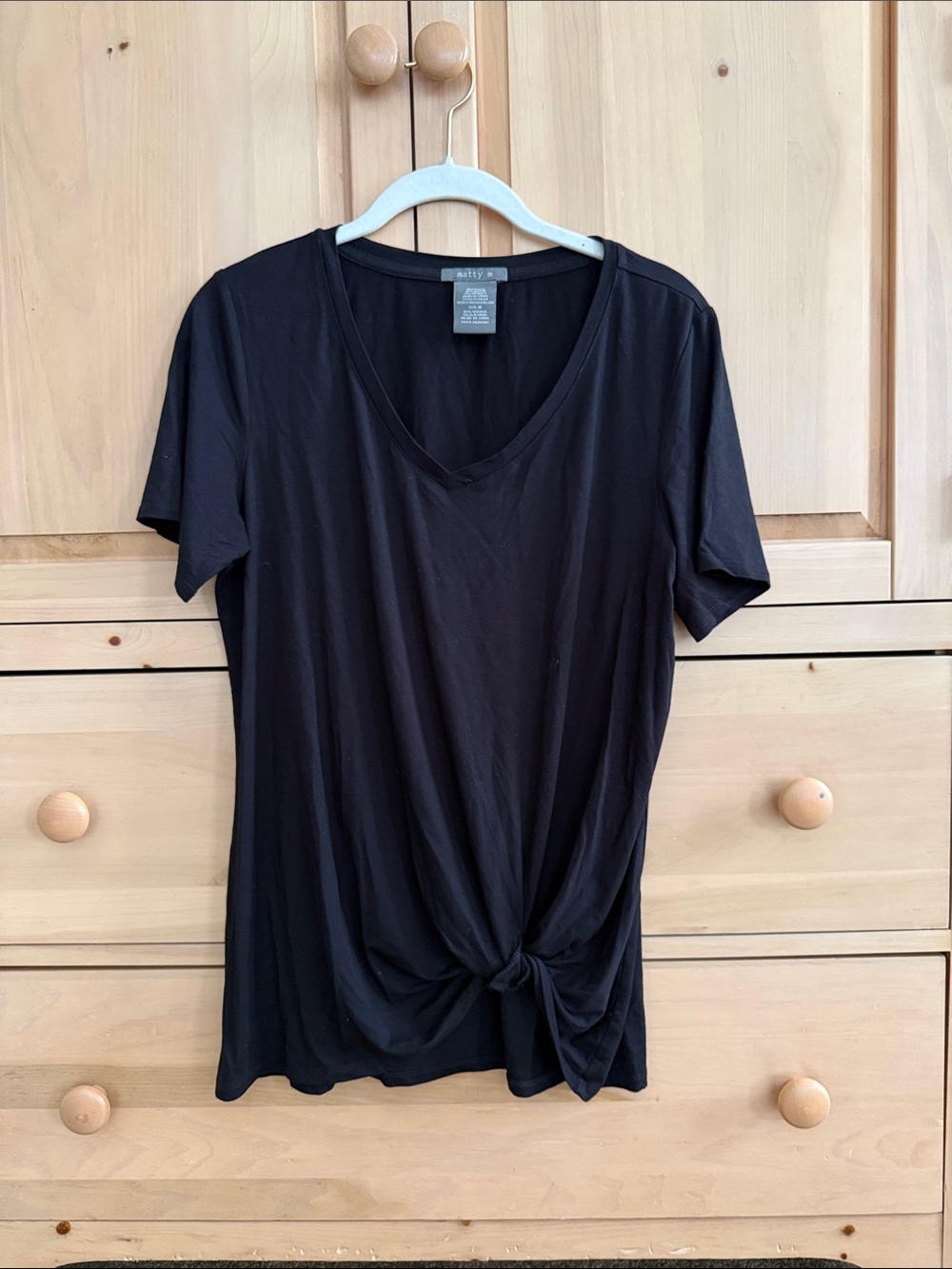 Marty M Black Short-Sleeve V-Neck Tee with Front Twist